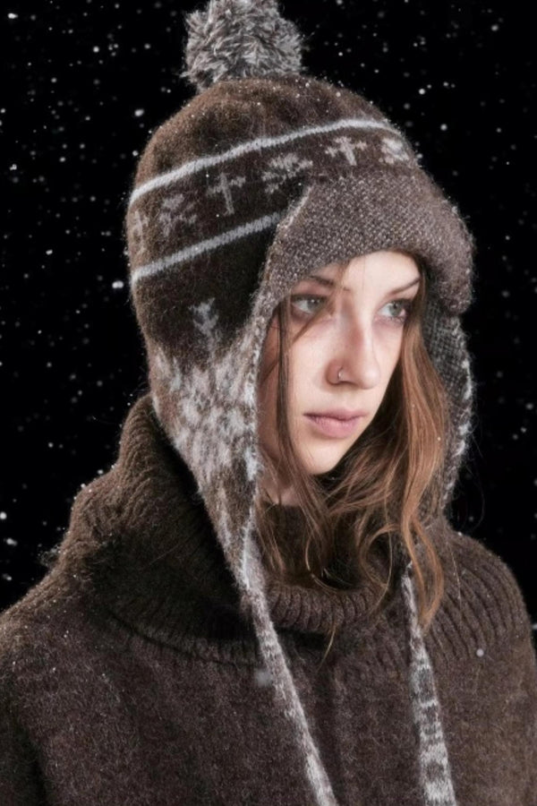 Knitted Snowflake Earflap Hat
