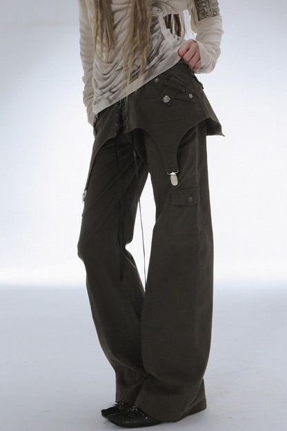Layered Distressed Straight Cargo Pants