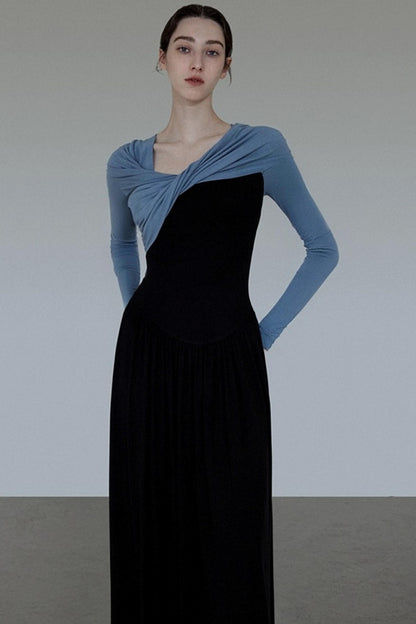 French Autumn One-Shoulder Knitted Dress