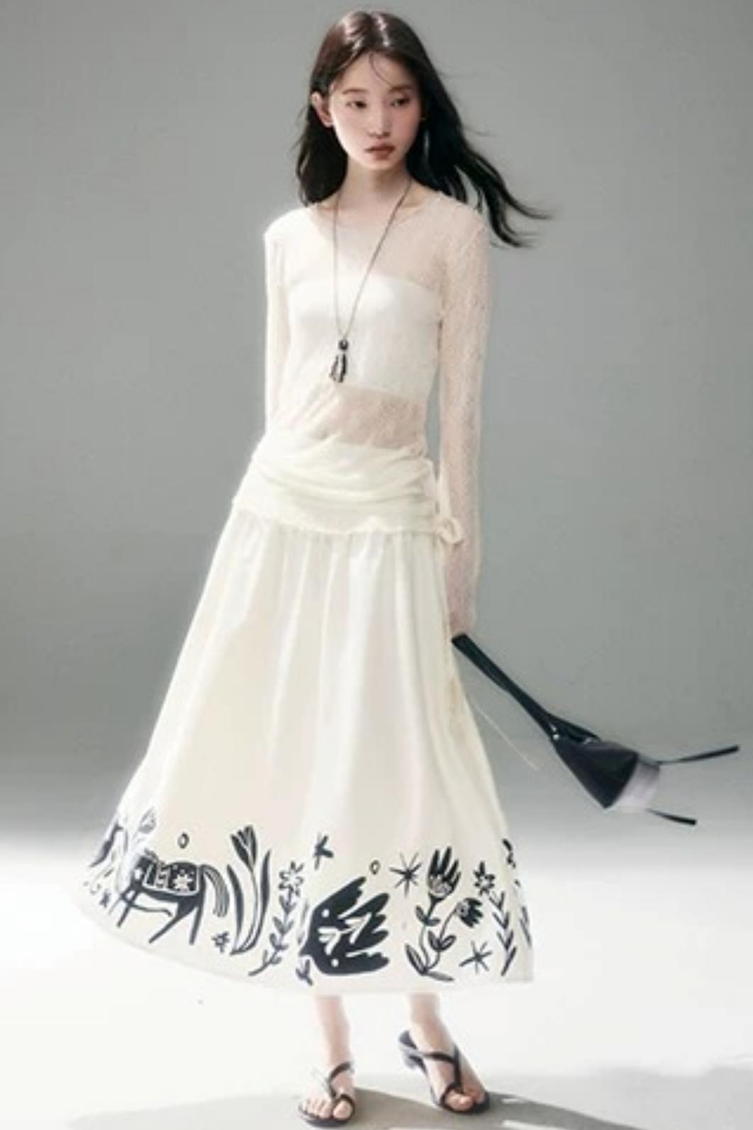 Floral Pony Linen Skirt