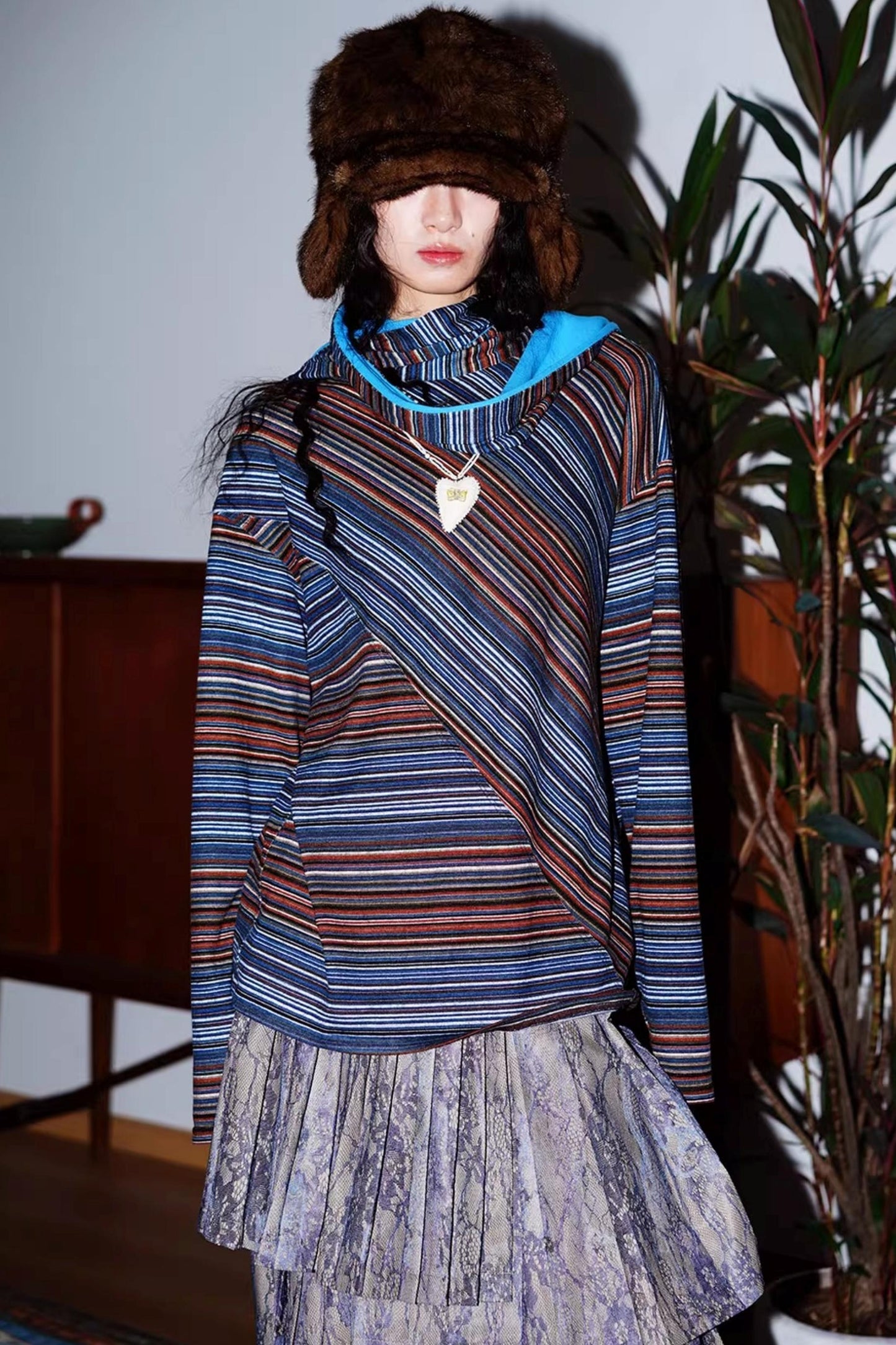 Striped Brushed Long-Sleeved Top