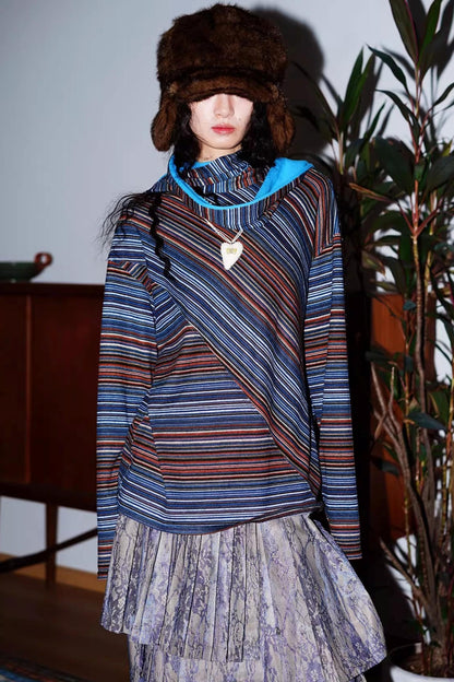 Striped Brushed Long-Sleeved Top