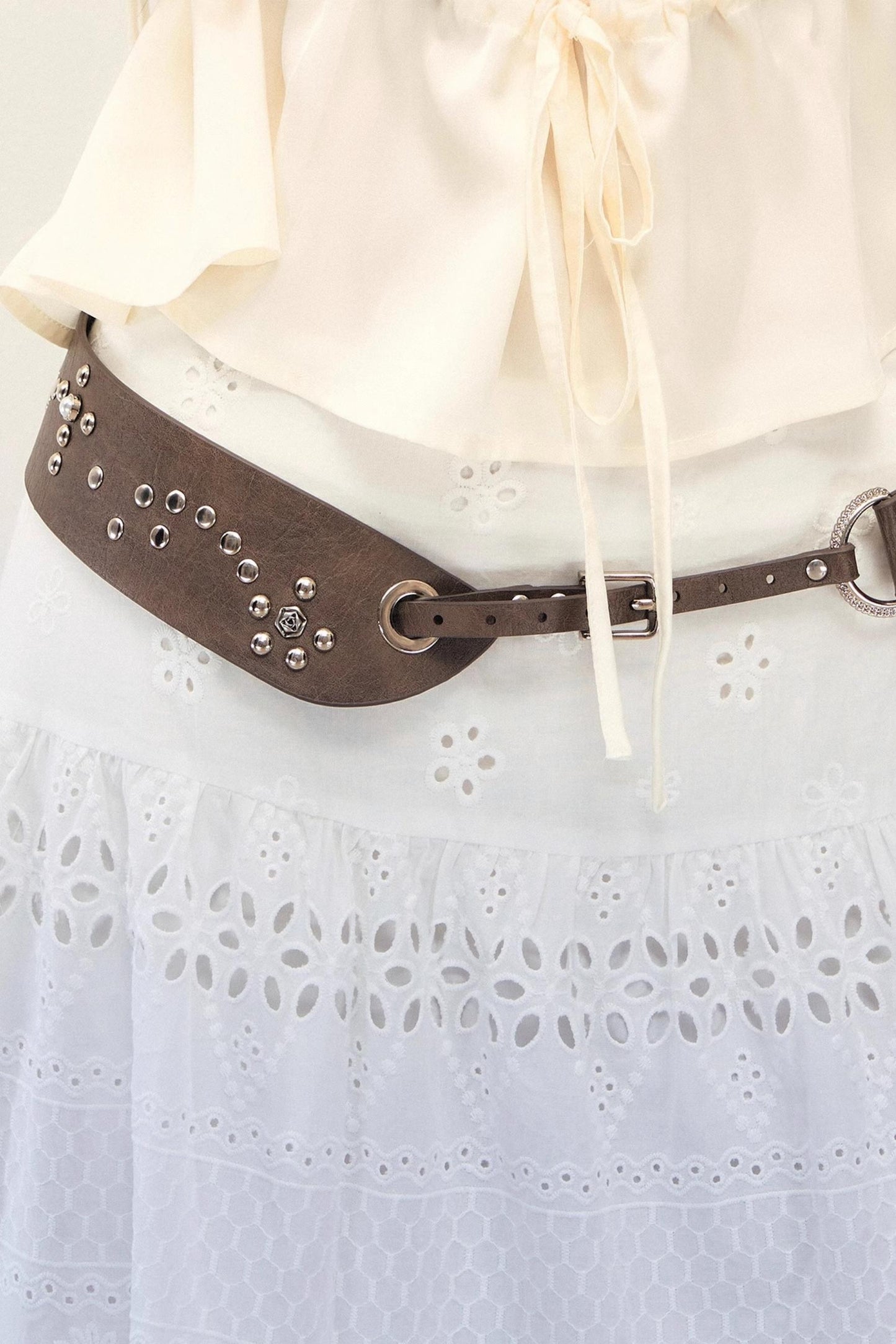 Irregular Brown Leather Adjustable Belt