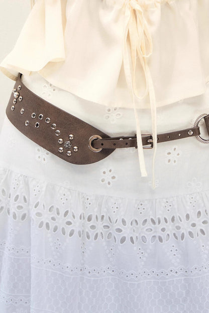 Irregular Brown Leather Adjustable Belt