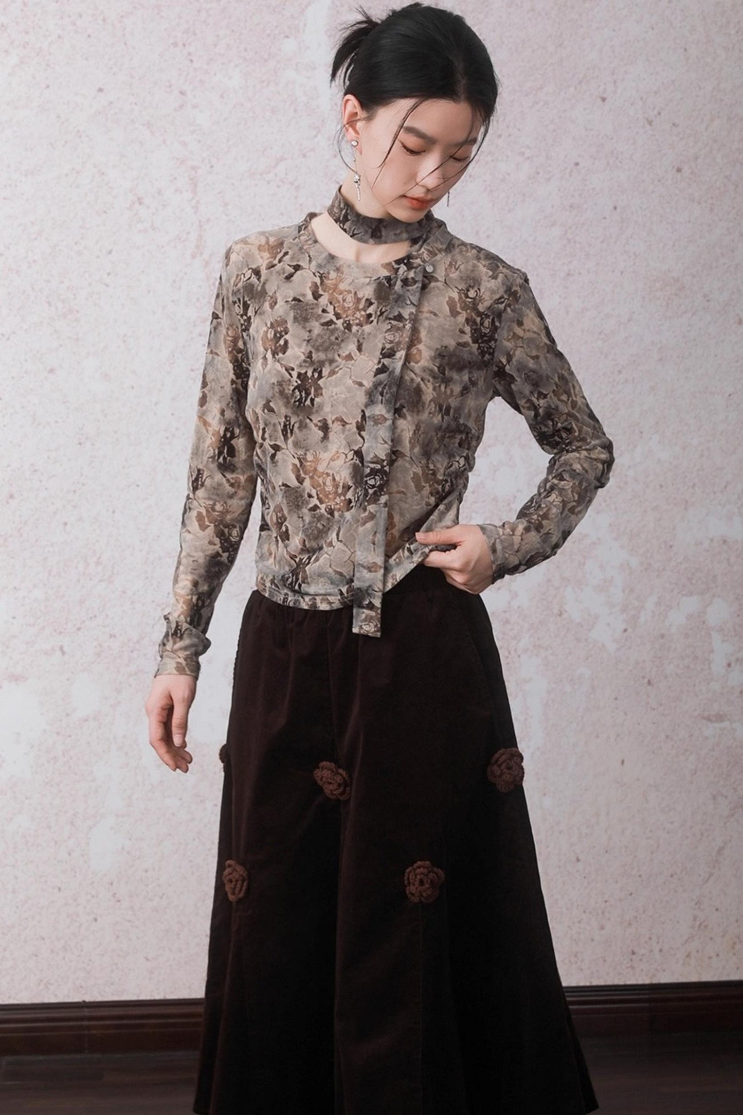Smoke Brown Floral T-Shirt