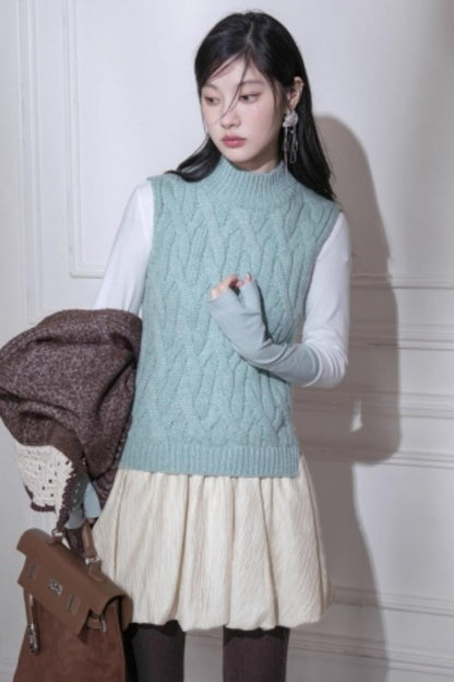 Lake Blue Wool Patchwork Dress