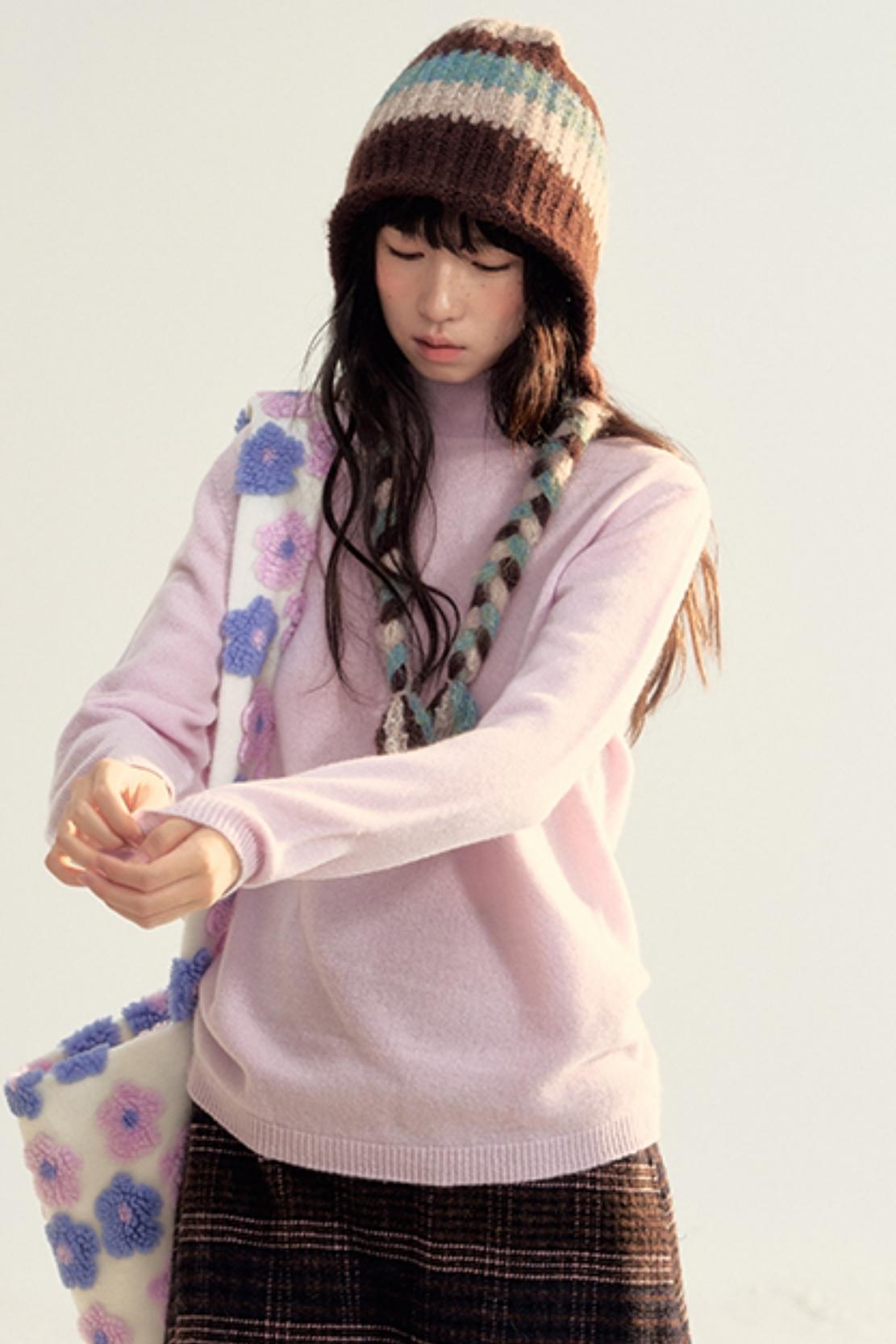 Colorful Wool Mid-Neck Winter Top