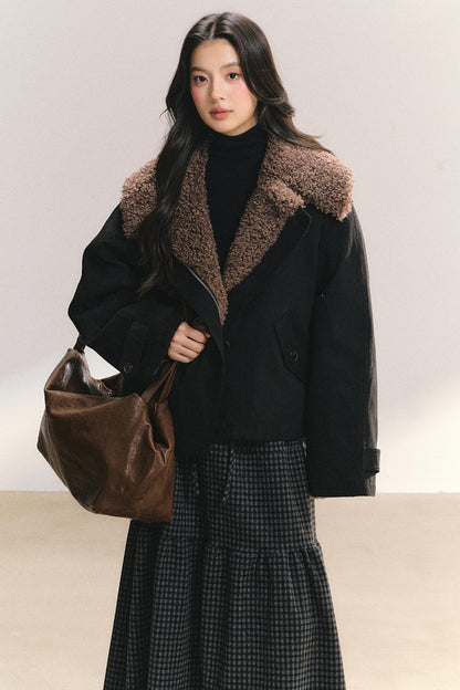 Large Fur Collar Wool Coat