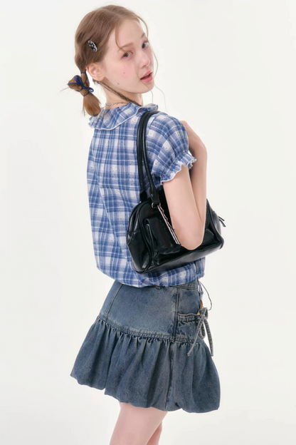 Plaid Patchwork Summer Blouse
