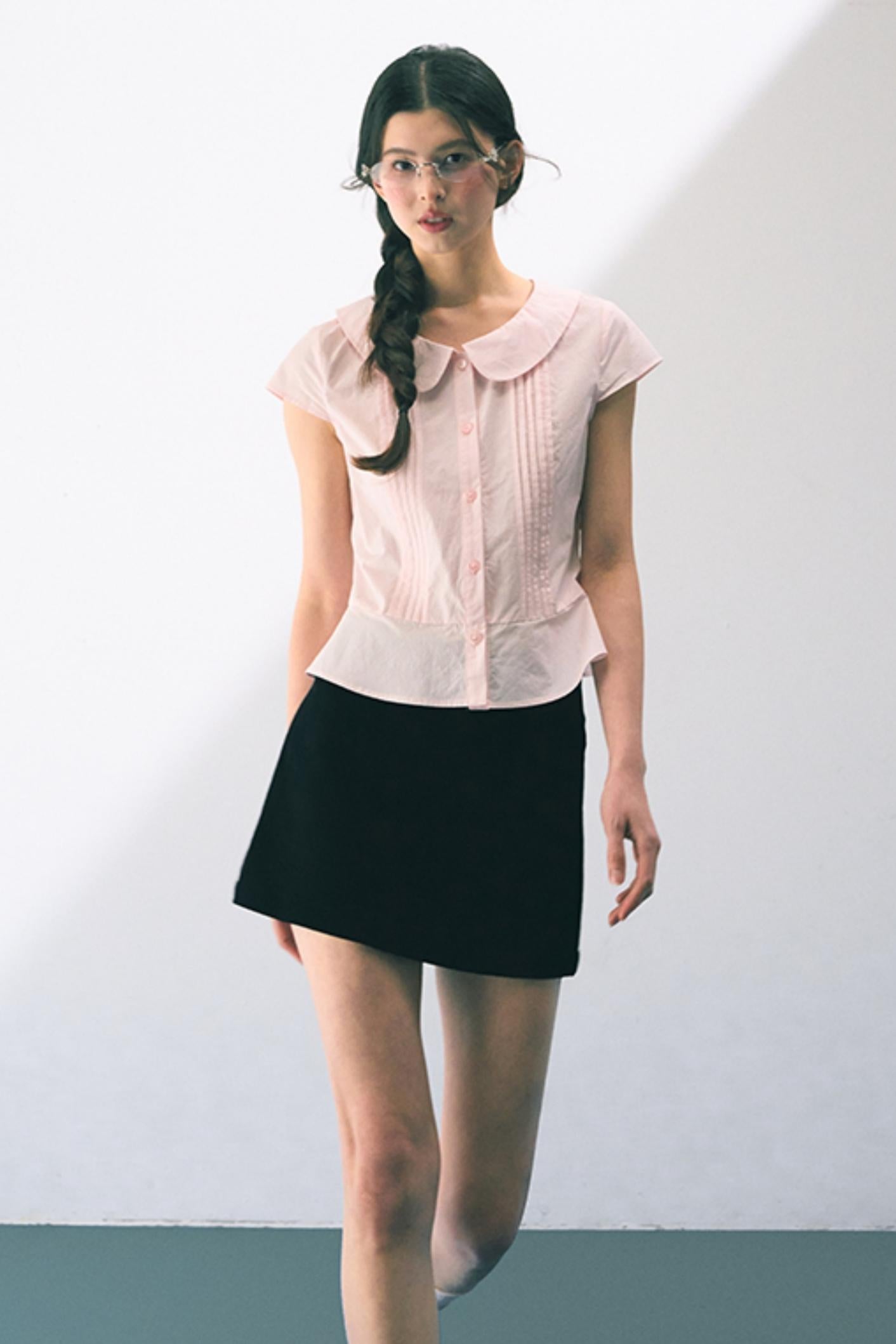 Navy Embroidered A-Line Skirt