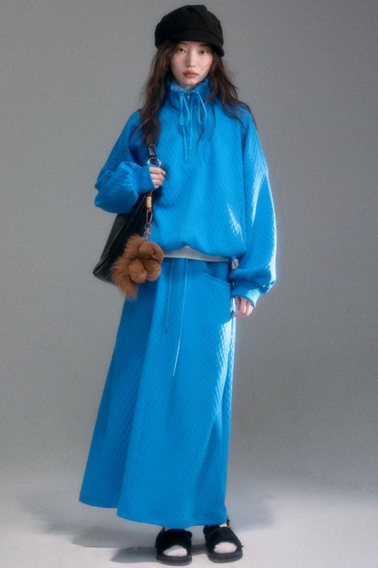 Moroccan Quilted Texture Sweatshirt Skirt Set-Up
