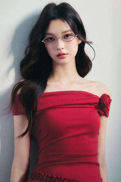 Pink One-Shoulder Drawstring Dress