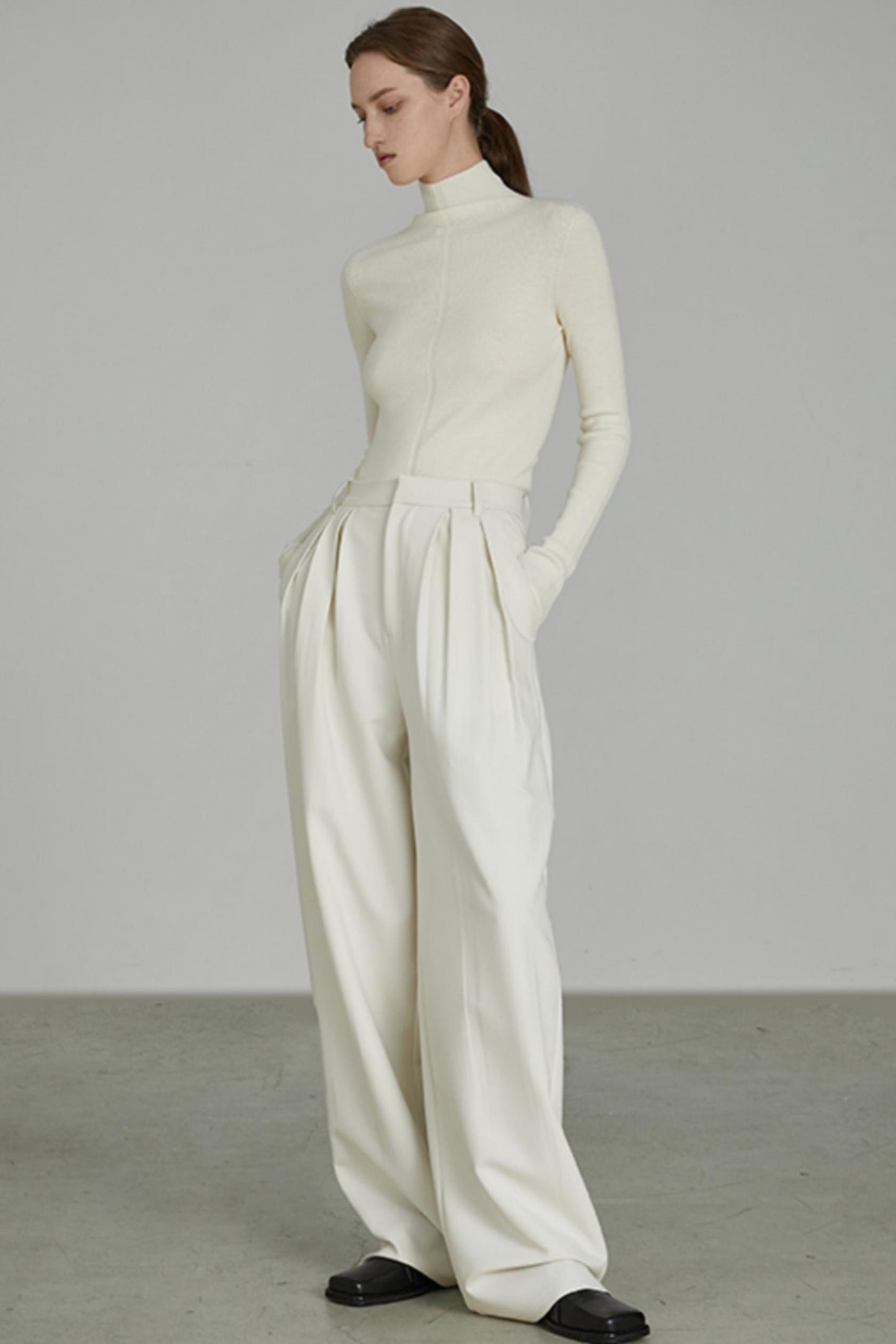 High-Waist Wide-Leg Draped Pants