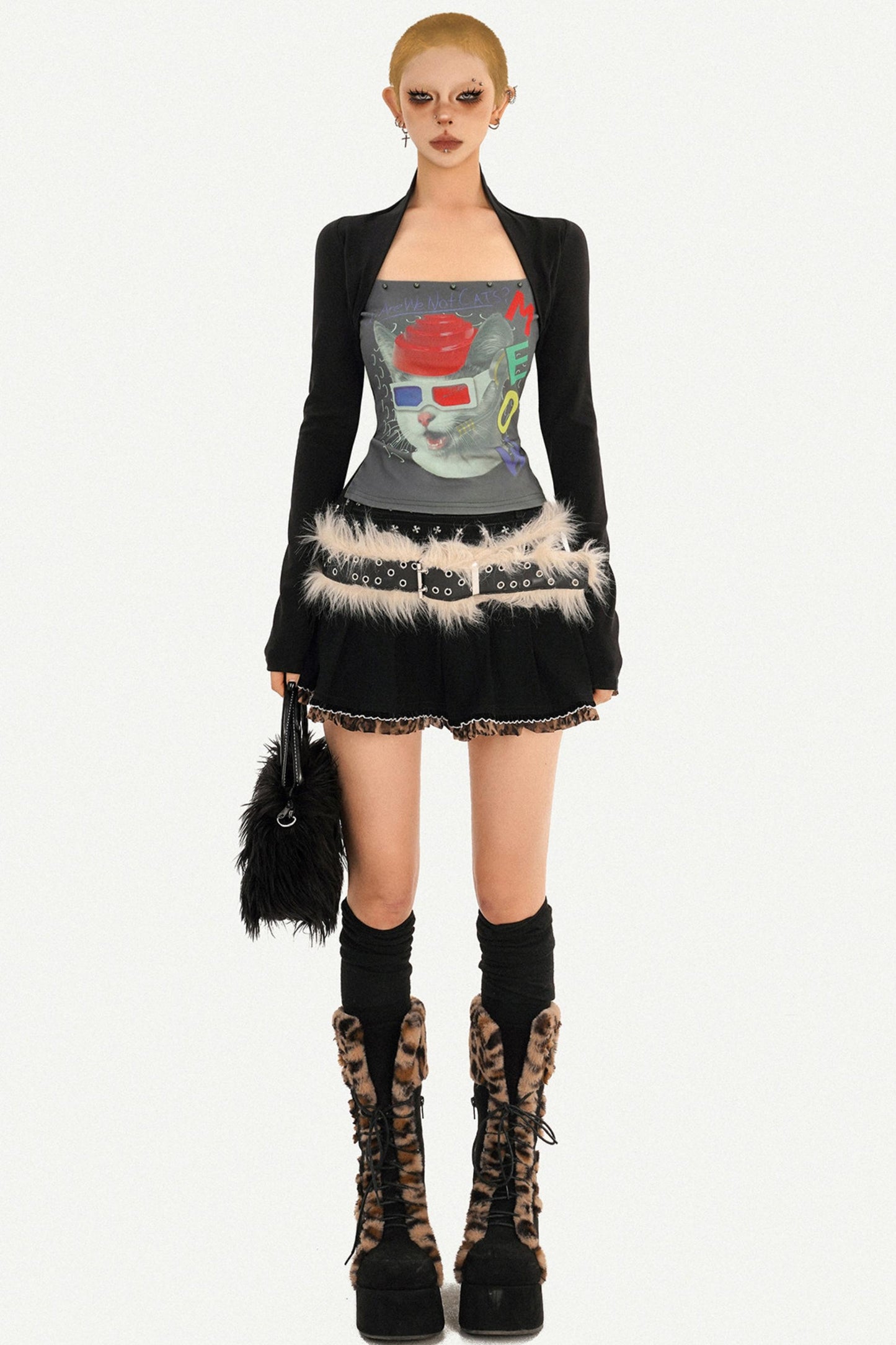 Retro Jeansrock mit Leopardenmuster