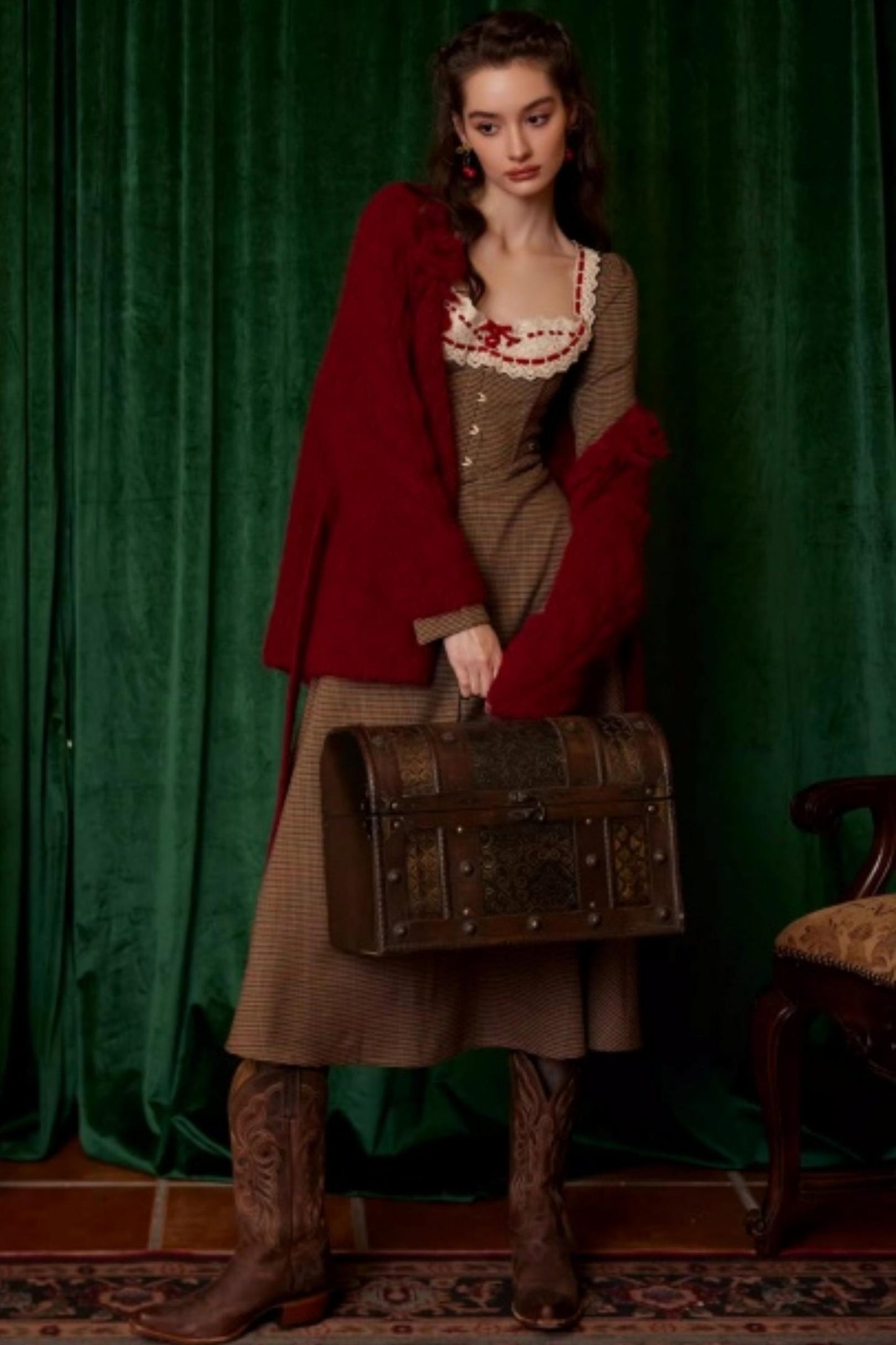 French Retro Houndstooth Dress