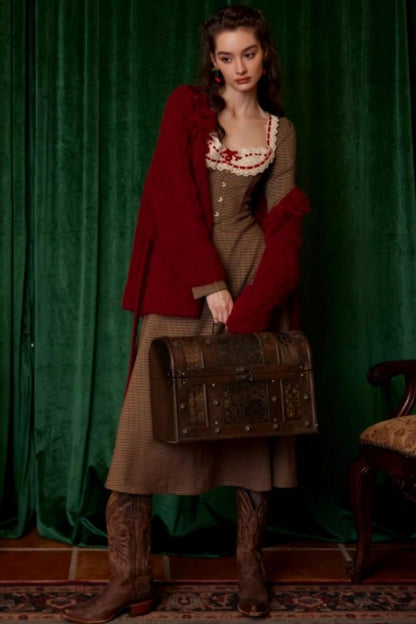 French Retro Houndstooth Dress