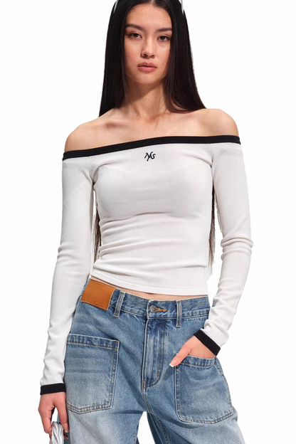Color-Block Off-Shoulder Knit Top