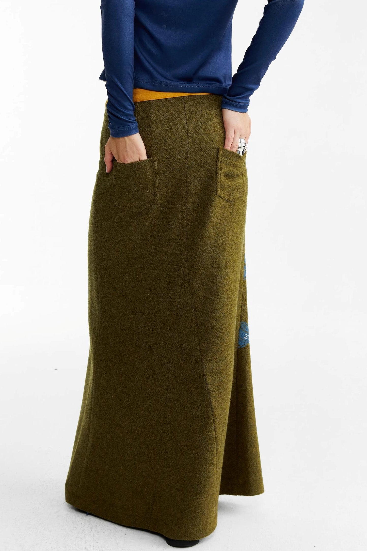 Olive Woolen Long Skirt