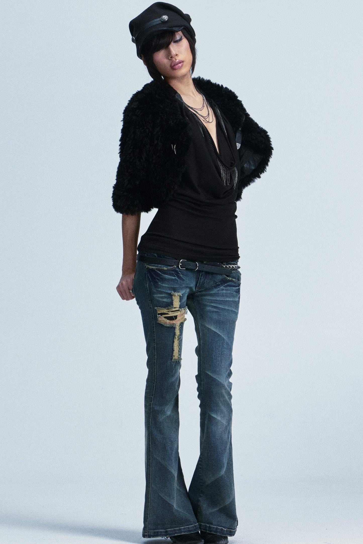Distressed Flared Denim Pants