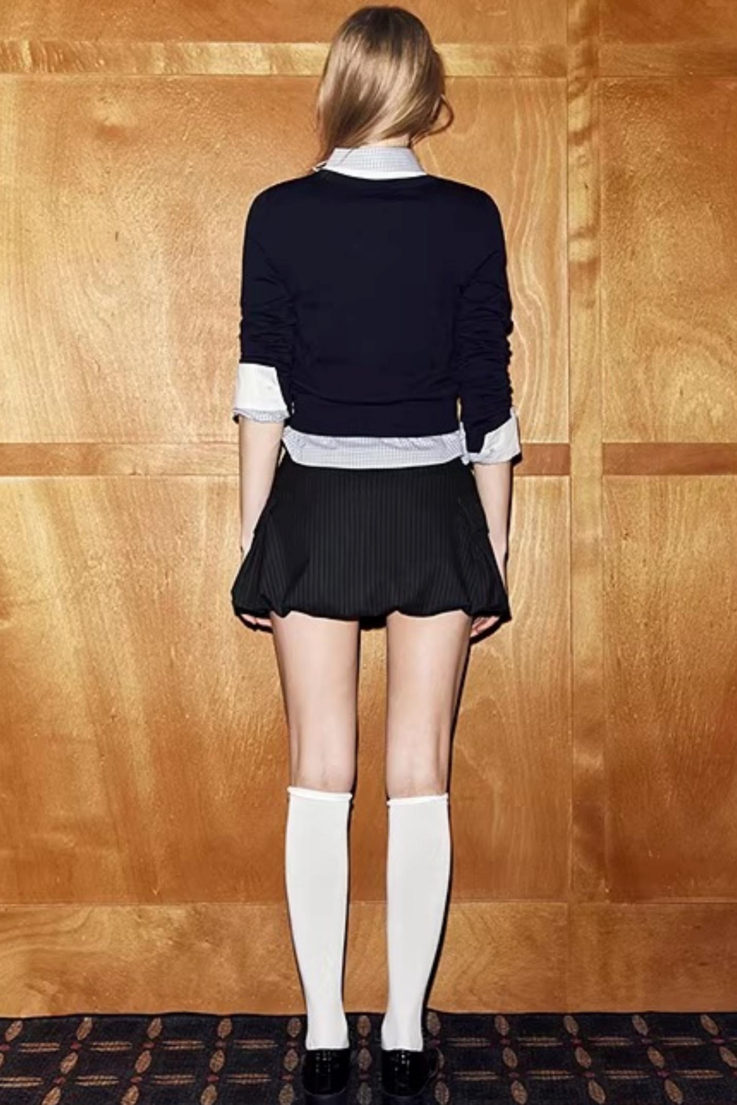 Retro Black Striped Floral Skirt