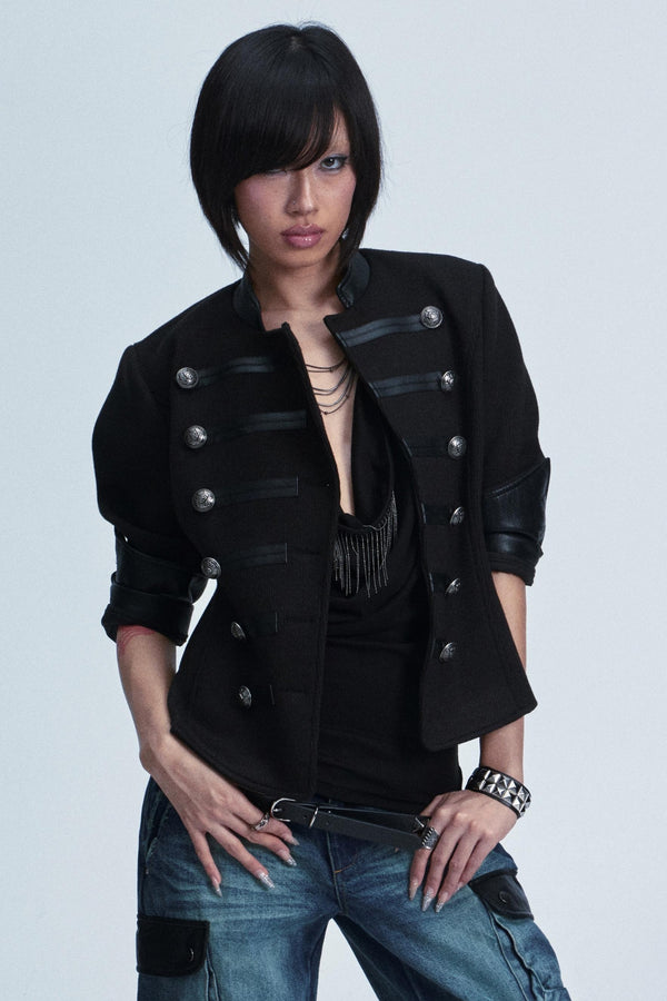 Retro Patchwork Leather Sweater Jacket