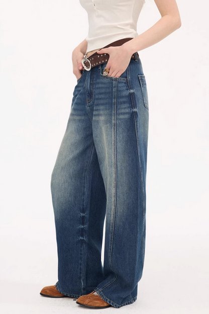Split Curved Hem Denim Pants