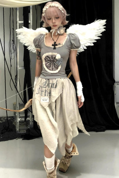 Irregular Splicing Print Skirt