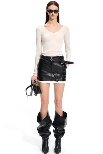 Mercerized Wool V-Neck Top