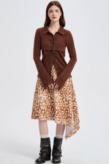 Autumn Corduroy Leopard Polka Dot Skirt