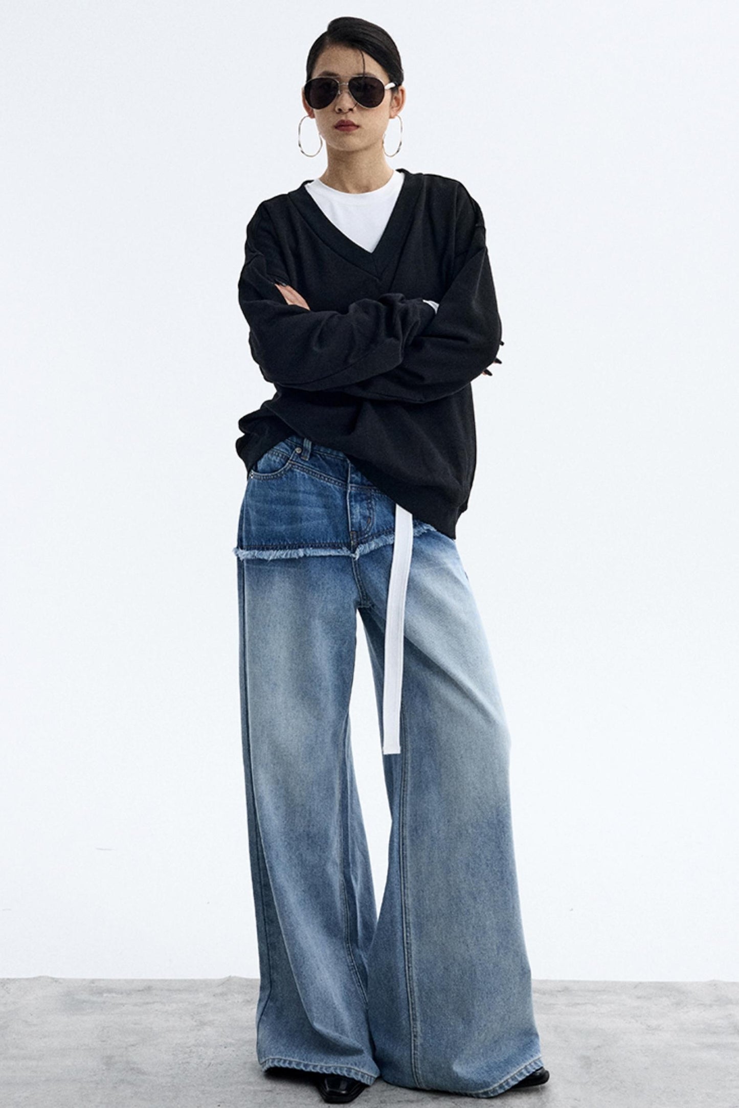 Black V-Neck Winter Top