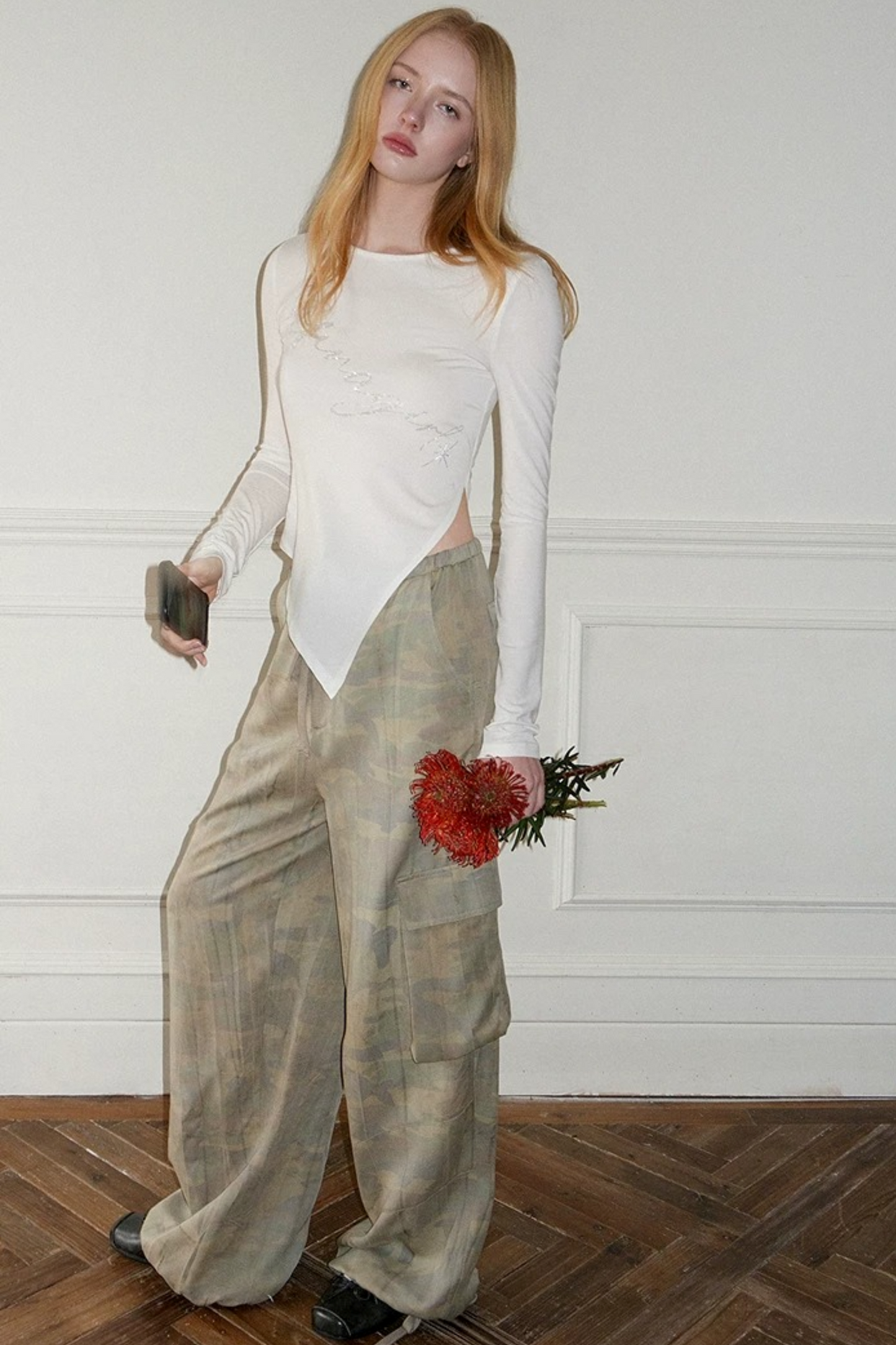 Distressed Camouflage Parachute Pants