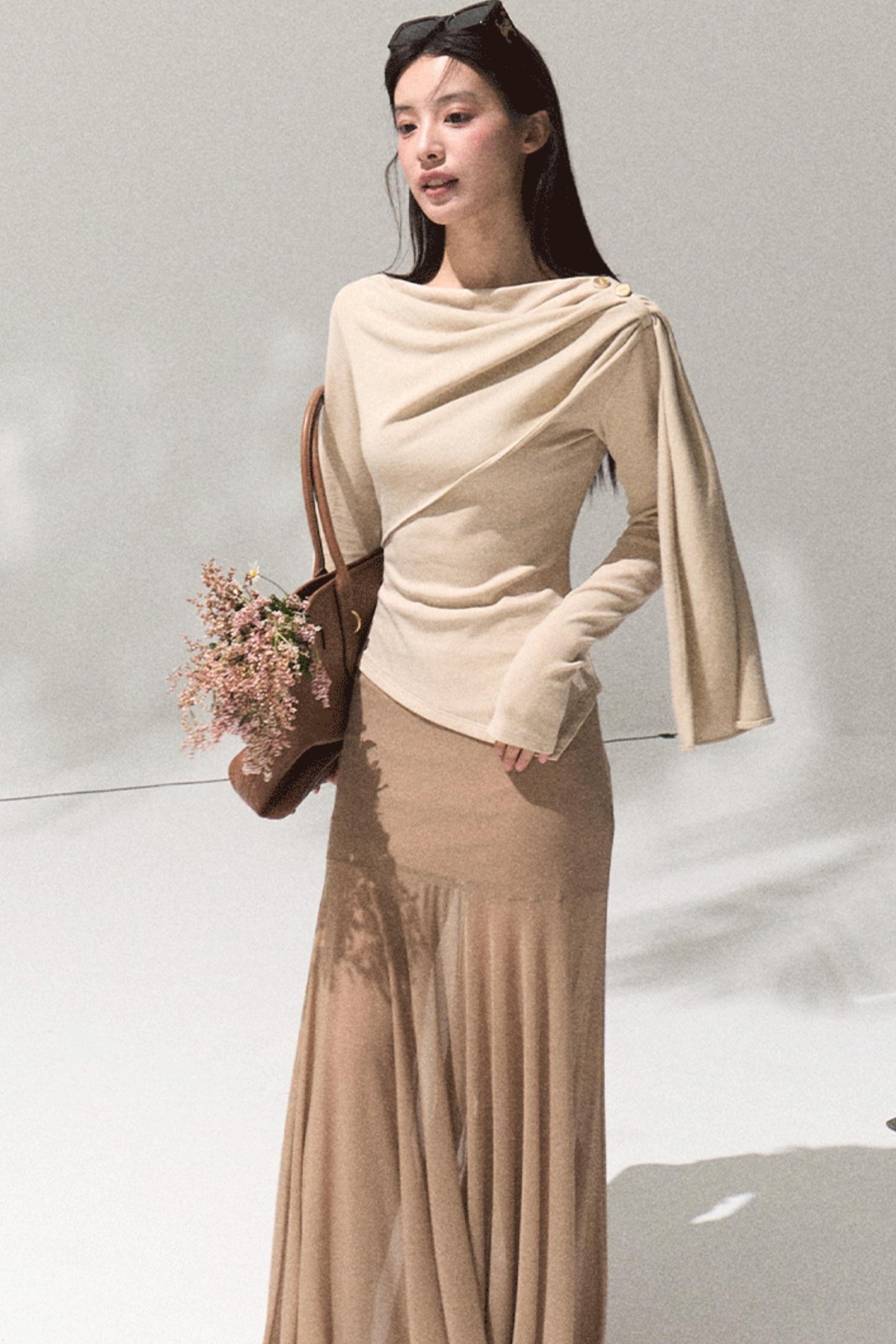 Ancient Shrine Collar Long Sleeve Knit Base Shirt