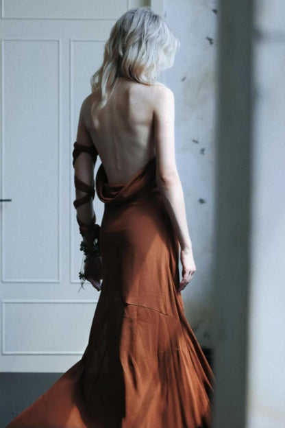 Caramel Swing Halter Dress