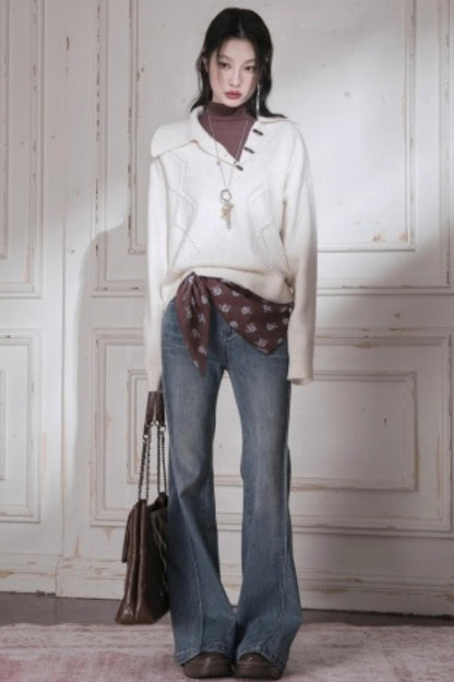 Asymmetrical Collar Knit Sweater