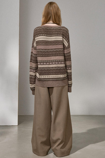 Fair Isle Jacquard V-Neck Top