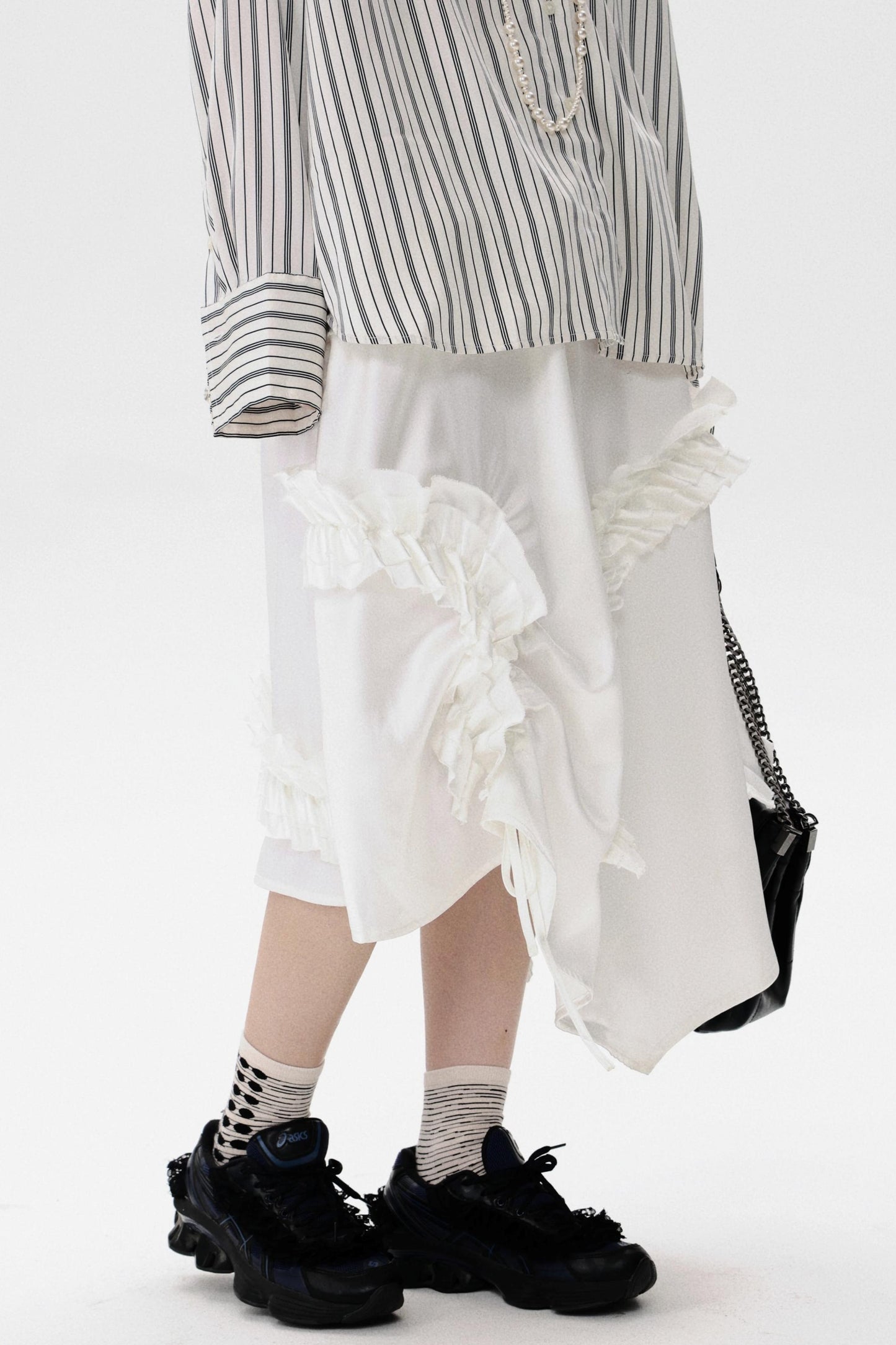Irregular Acetate Ruffle Drawstring Skirt