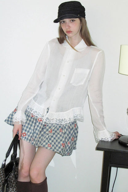 Vintage Doll Collar Lace White Shirt