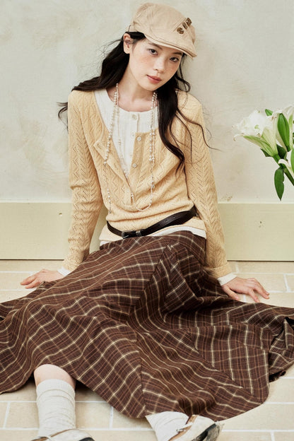 Yellow Purple Knitted Long-Sleeved Tops