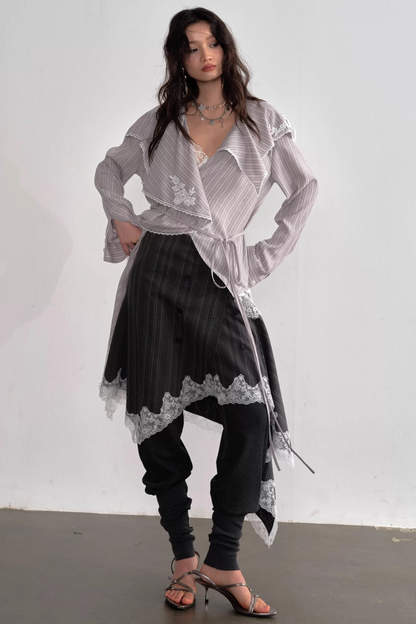 Lace Applique Asymmetrical Blouse