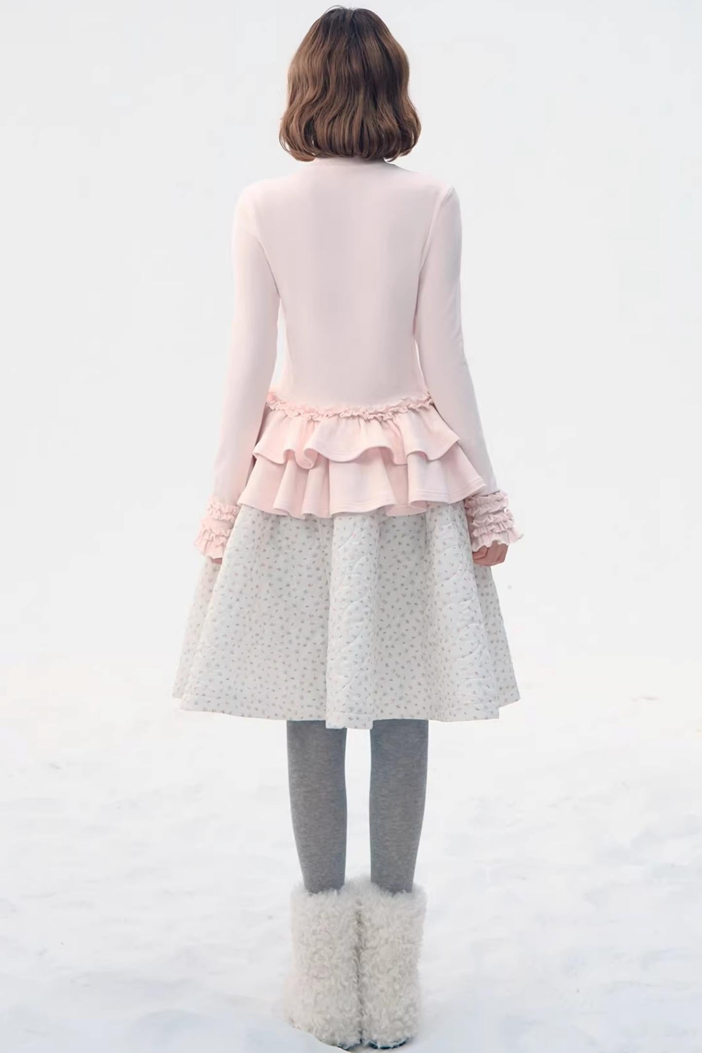 Six-Button Lace Hem Blouse Top