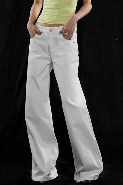 Weiße Mid-Waist Weite Hose