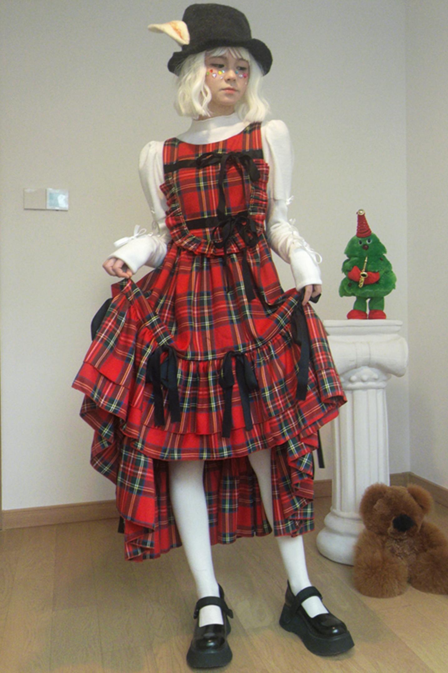 Red Plaid Velvet Long Christmas Dress