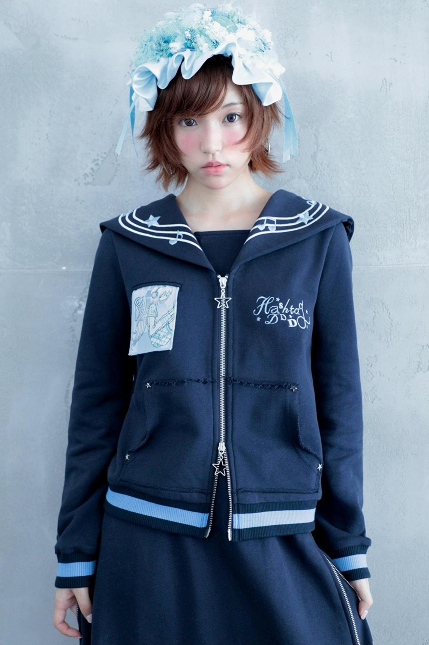 Original Polka Dot Embroidery Sailor Uniform Jacket