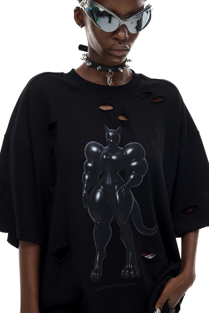 Black Cat Waist T-Shirt