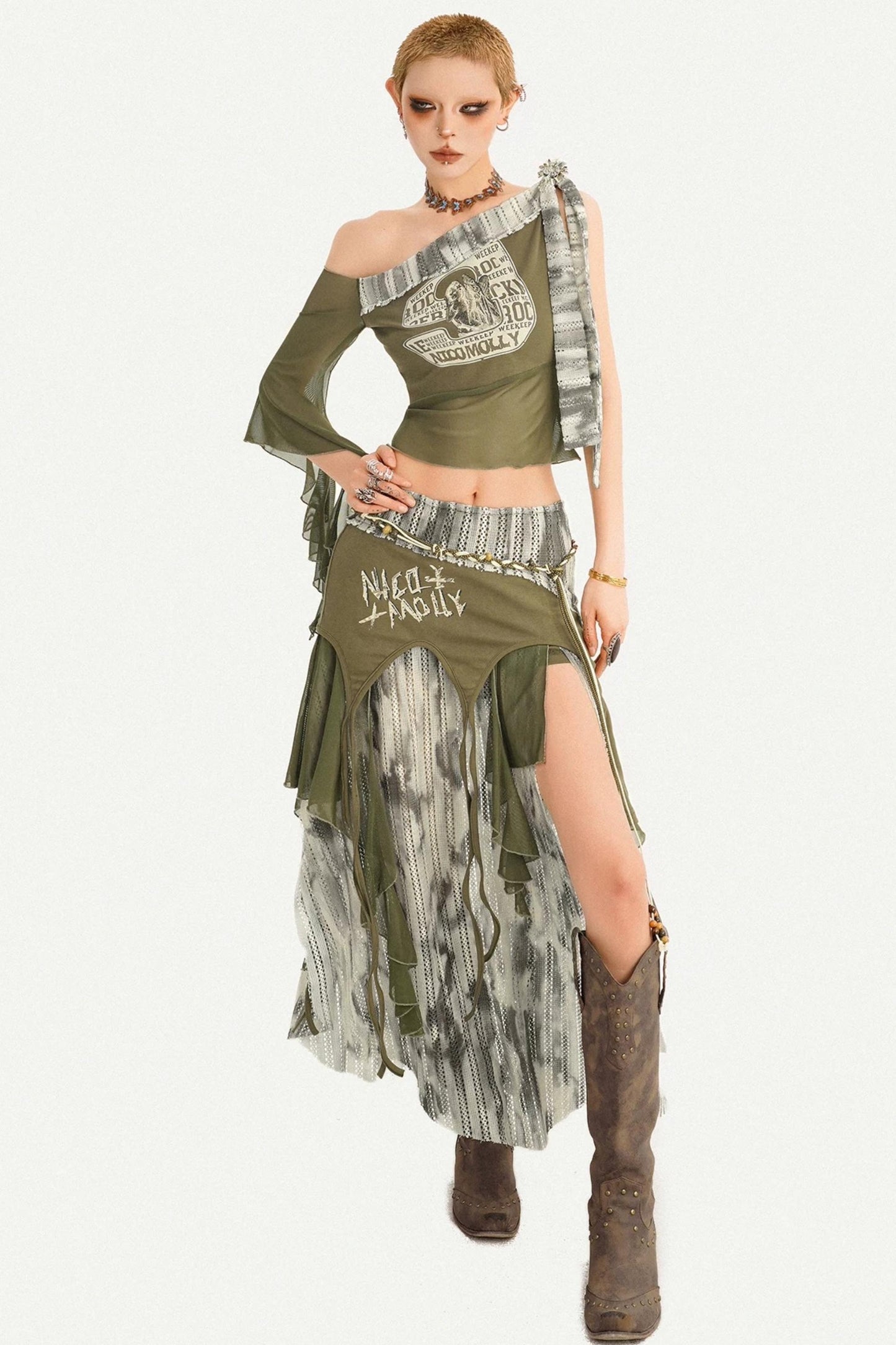 Vintage Print Off-Shoulder Set-Up