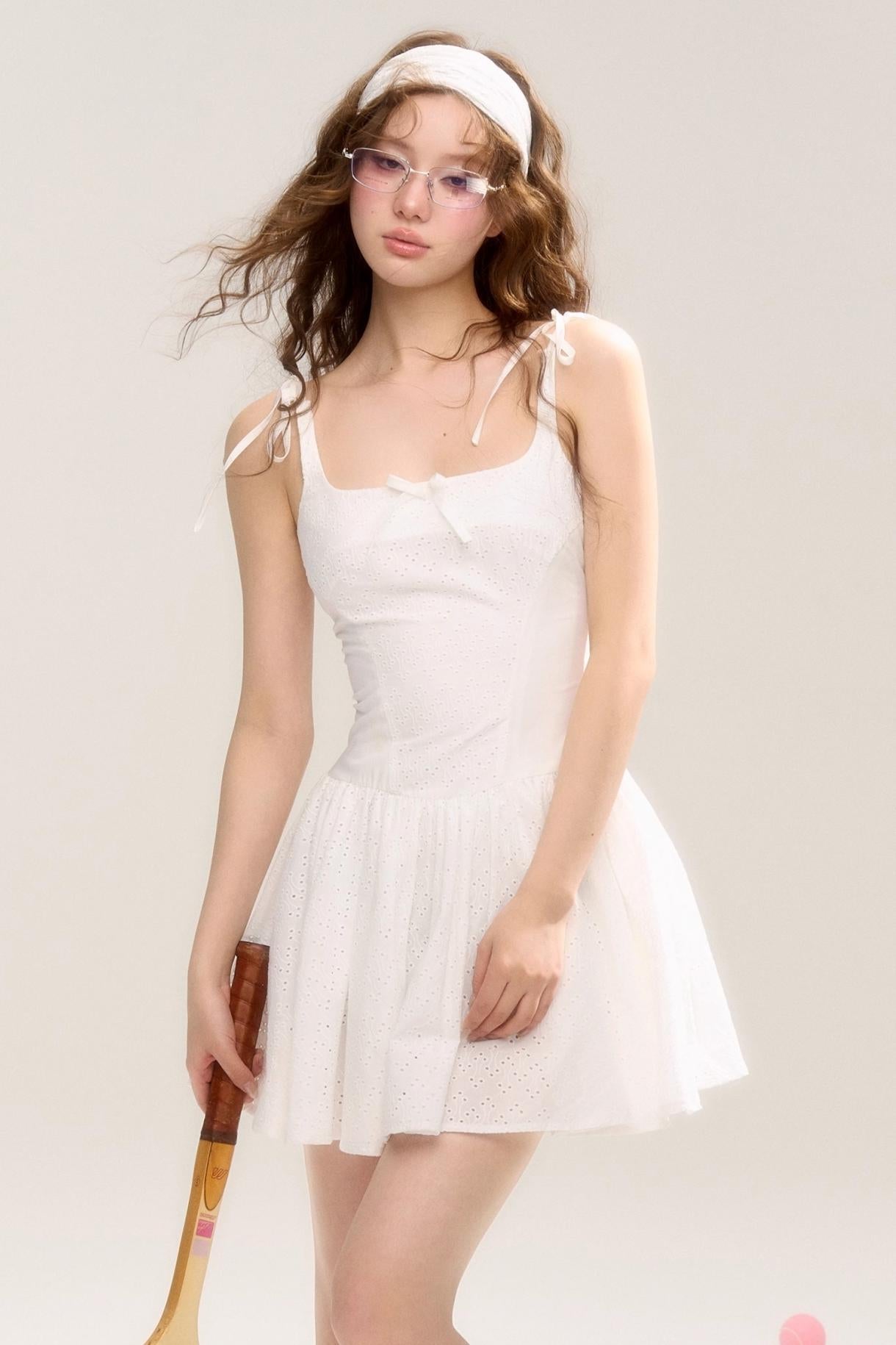 White Cinched-Waist Slip Dress