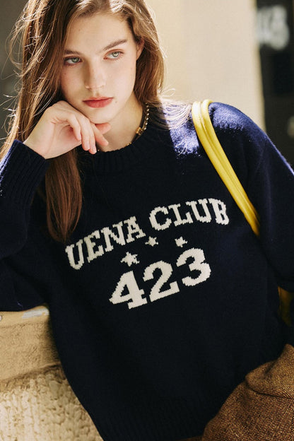 Navy Blue Wool Knit Sweater