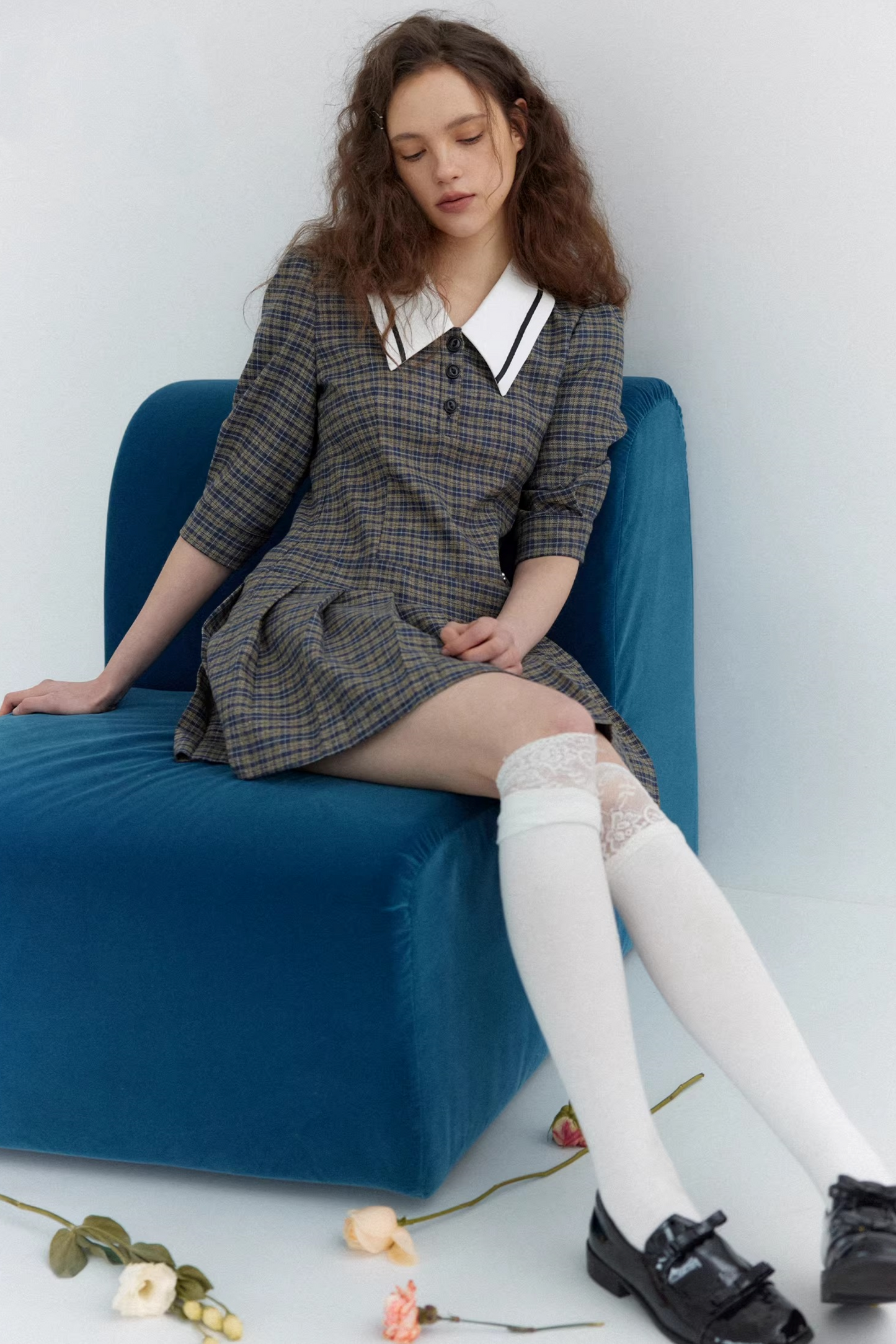 하트펠트 그린 체크 드레스