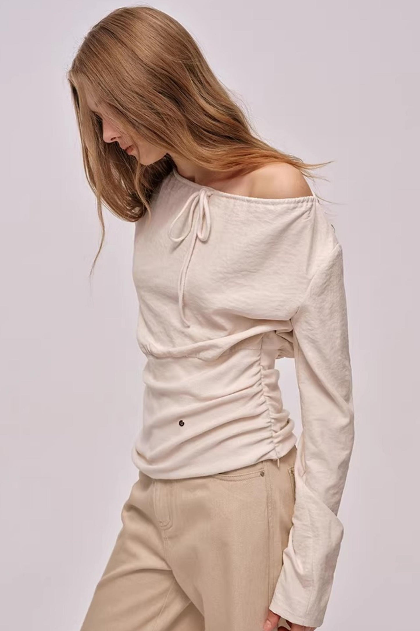 Slanted Shoulder Patchwork Top