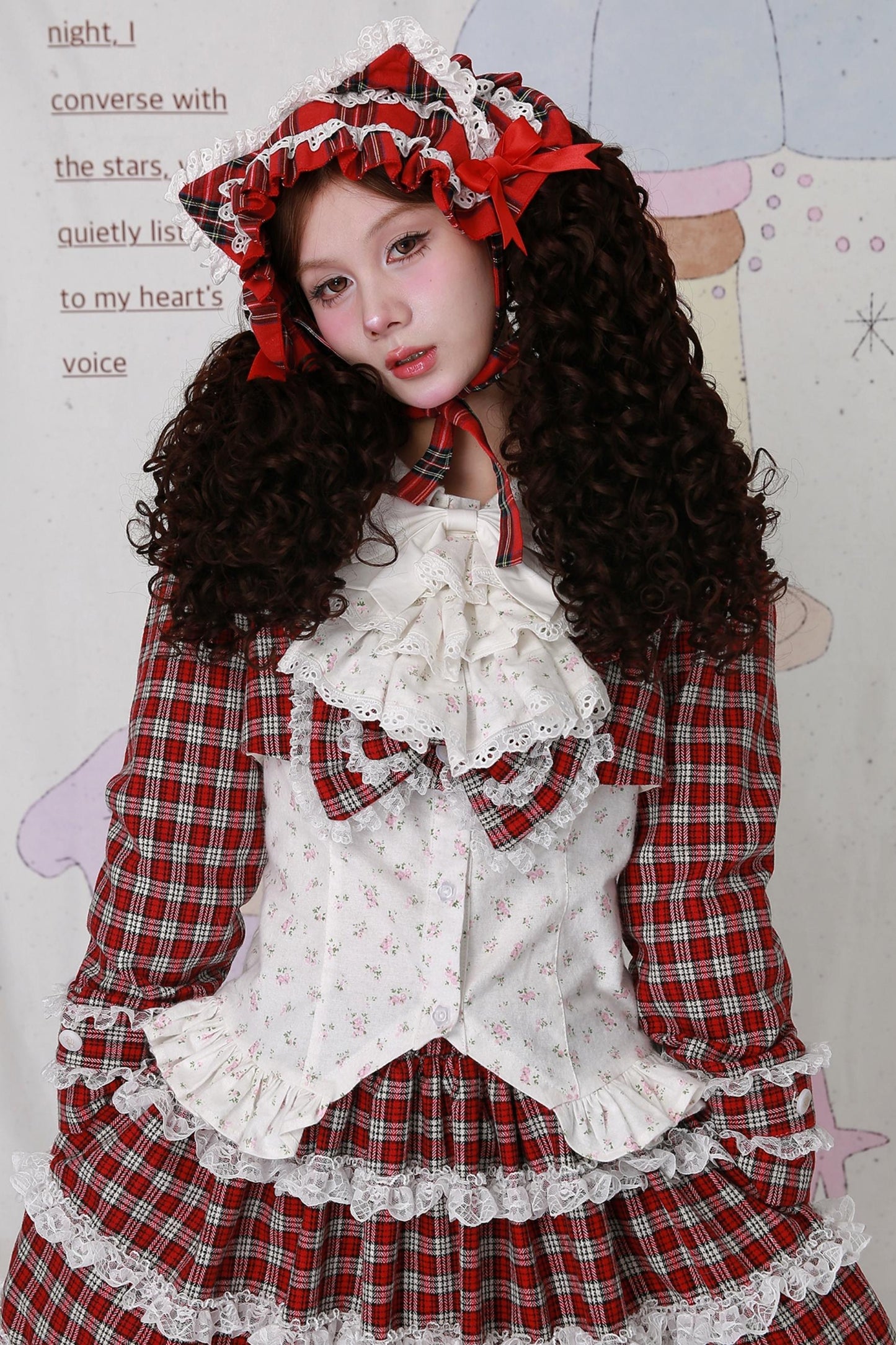 Retro Cute White Floral Top & Scarf Set